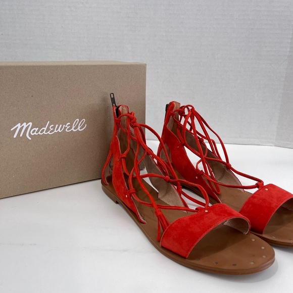 Madewell Shoes - Madewell Lace-Up Gladiator Red Suede Sandals 9.5